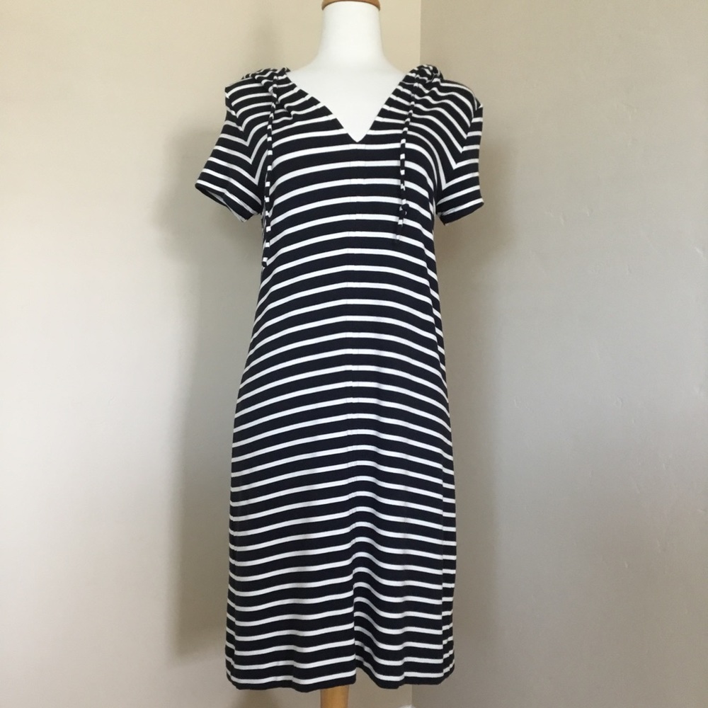 Cabi Dockside Dress Attached Hood Stripes Size S